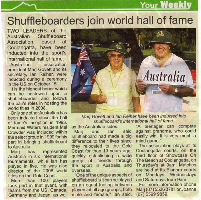 Ian &amp; Marj HOF reported in AUS News